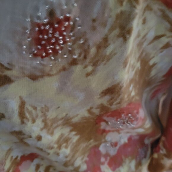 Talbots Womens Floral Cardigan Sweater L Beige & Pink Beaded Accents - Picture 4 of 9